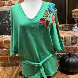 Gorgeous Green with floral sleeve Sweater